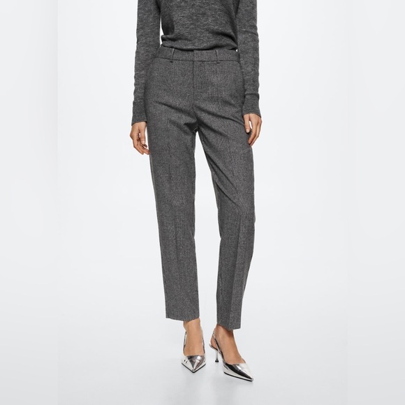 NEW! Mango MNG Sz 10 Slim fit Wool blend houndstooth trousers preppy - Picture 1 of 12